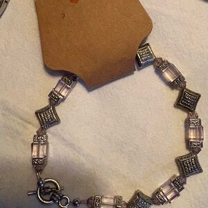 Elegant Silver and Pink Beaded Bracelet